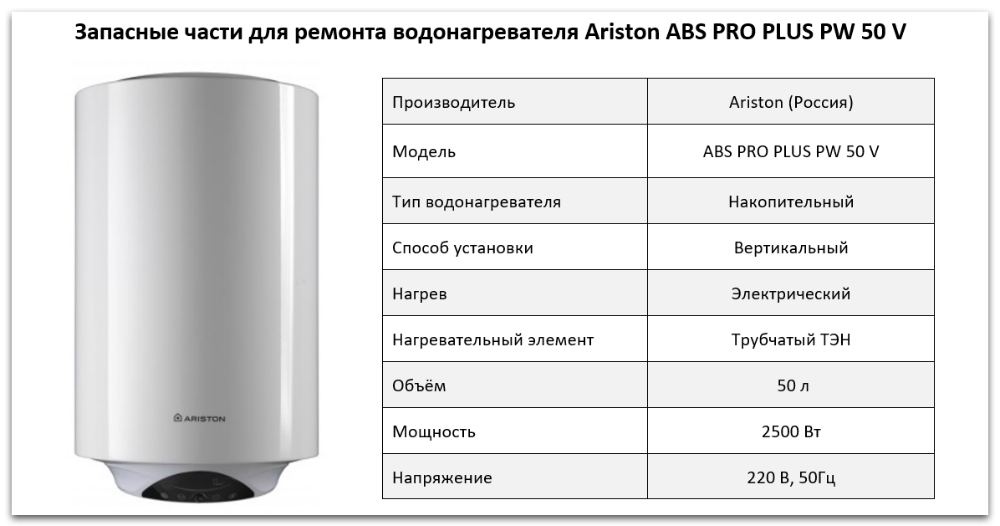 Купить запчасти Ariston ABS PRO PLUS PW 50 V в Пензе
