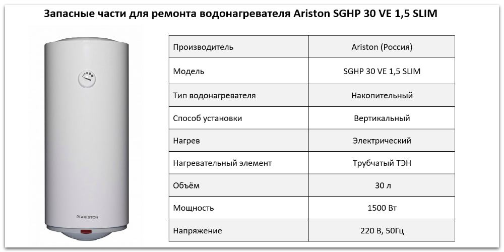 Купить запчасти Ariston SGHP 30 VE 1,5 SLIM в Пензе